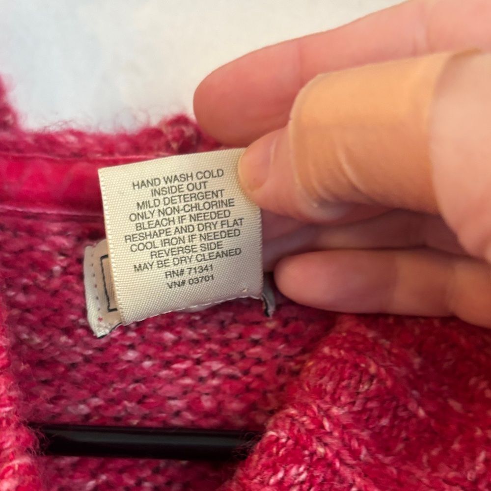 L.L. Bean women chunky cable knit hooded fisherman red long Cardigan sweater XL - Picture 6 of 9